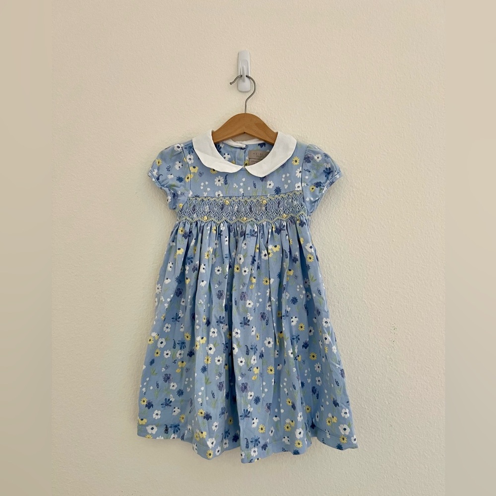 John Lewis Heirloom Collection Floral Smocked Kids Girl Dress Blue